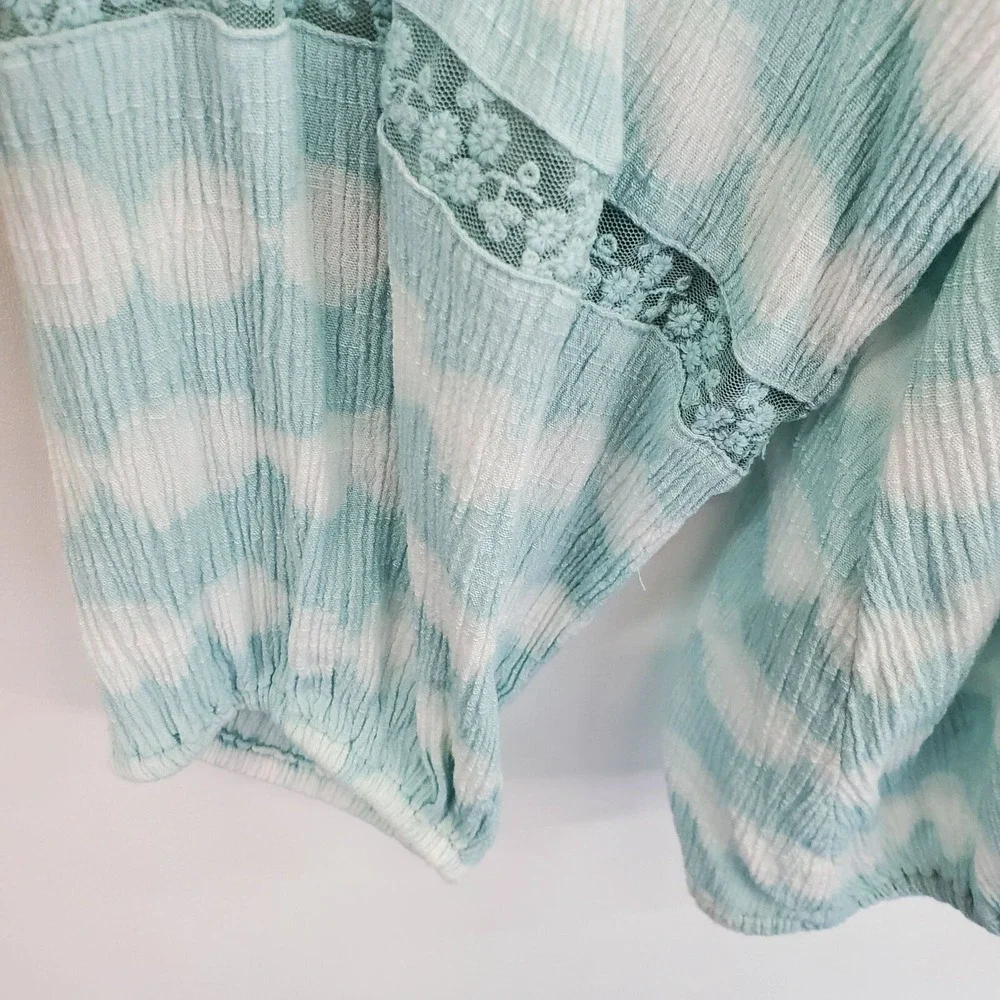 Lane Bryant Womens 26/28 Blue Aqua Tie-Dye Top Button Front Long Sleeve Blouse - Picture 7 of 14
